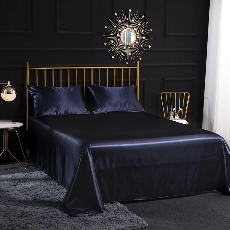 

Home Bed Mattress Cover Ice Silk Sheets Satin Mattress Protector Pad 4pcs Set Bed Include Pillowcases Cover Solid Color Bedding