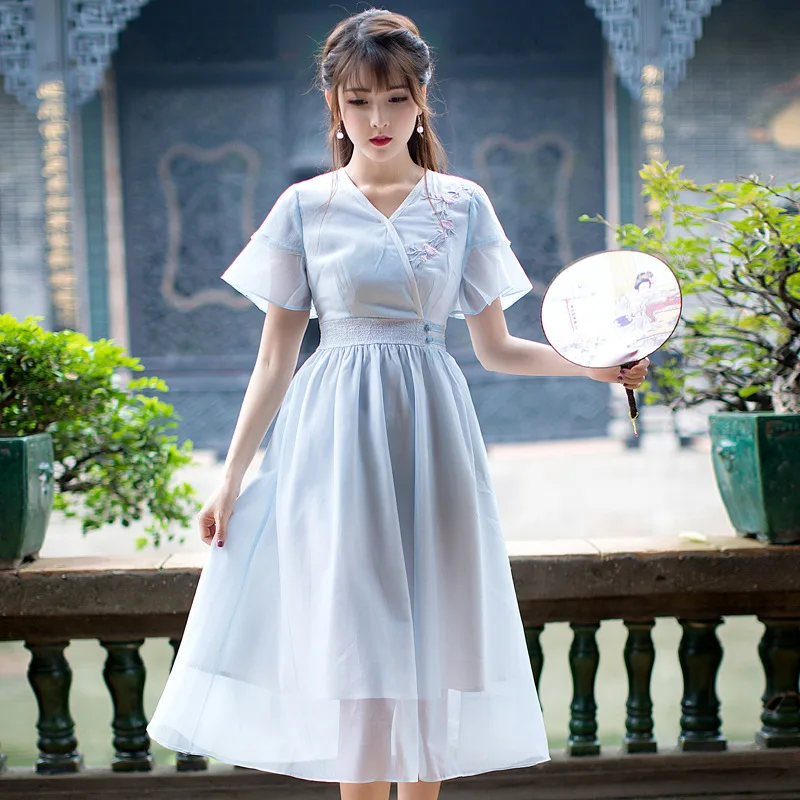 

2019 Spring And Summer New Style Retro Literature And Art Embroidery Lace Feifei Princess Skirt Fairy Dress Long Skirts