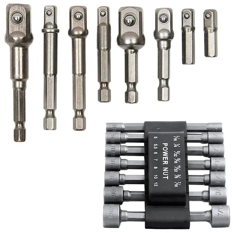 

Impact Drills Driver Bit Set Extension Socket Adapter Hex Shank 8cs + Power Nut Driver Drill Bit Set Metric Socket Wrench Scre
