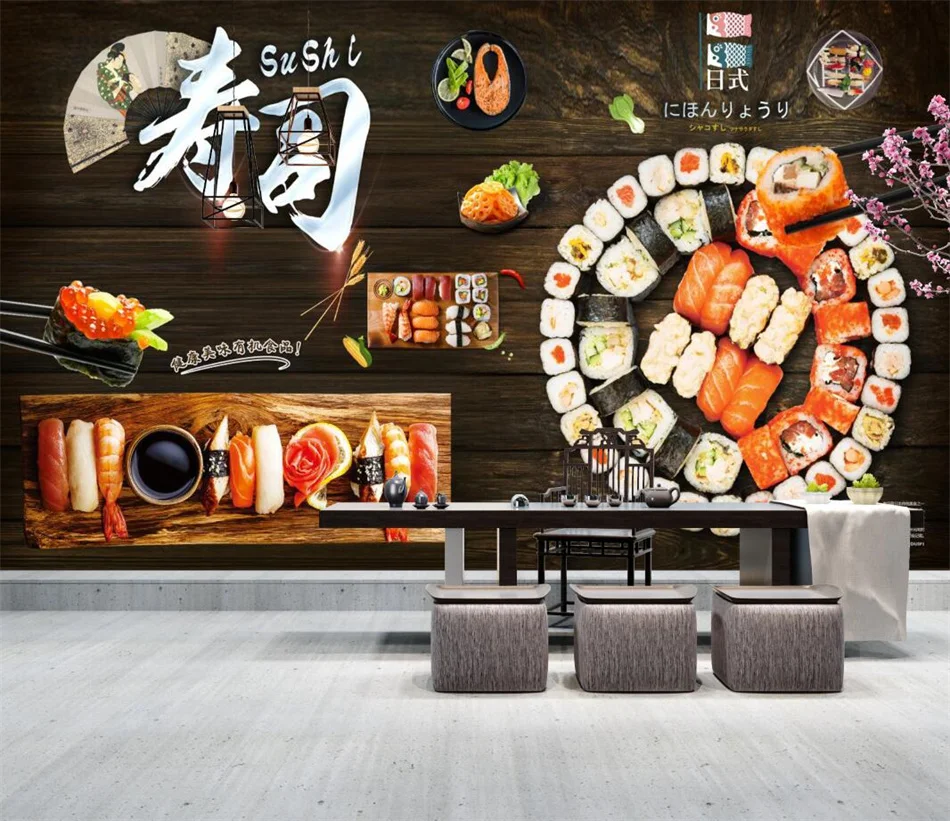 Preta Personalizado, 3D Japonês Sushi Restaurante, Pintura