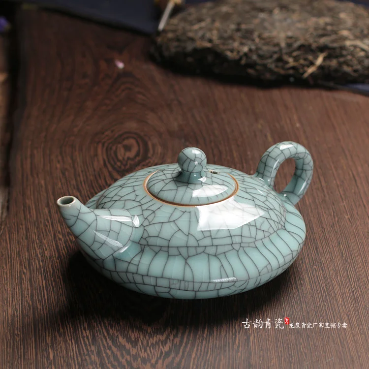 Китайский Селадон Longquan чайник хрустящая глазурь Ge печи чайники 300 мл - Цвет: Pink Green