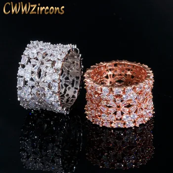 

CWWZircons Luxury 585 Rose Gold Full Cubic Zirconia CZ Flower Big Wedding Rings for Women Engagement Bridal Prom Jewelry R150