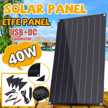

40W ETFE Solar Panel Semi-flexible Monocrystalline Solar Cell DIY Module With 4 Protective Corners Dual USB+DC for Car Yacht