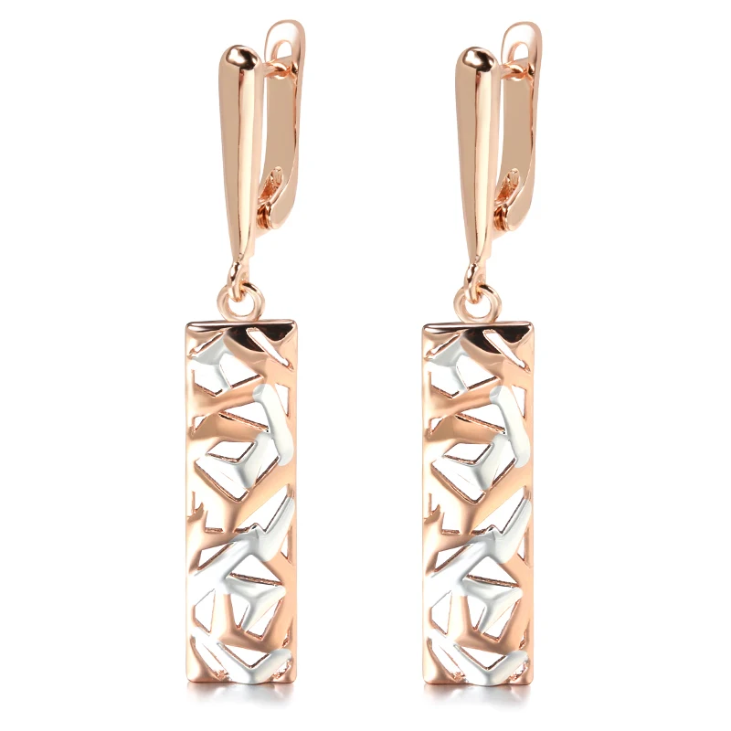 Square Wide Drop Earrings Women 585 Rose Gold Silver Color Mix Boho Long Earrings