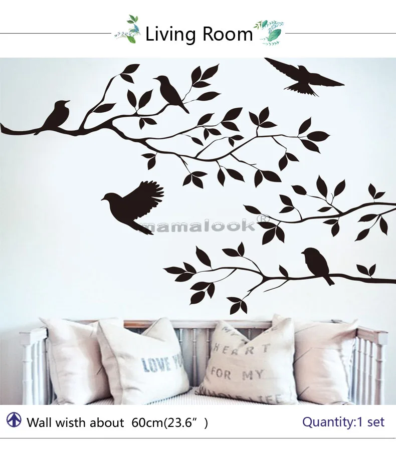 Bird Branch Wall Stickers Tree Leaf Decorative Vinyl For Children'S Home Decor Living Room Stickers On The Wall Accessories