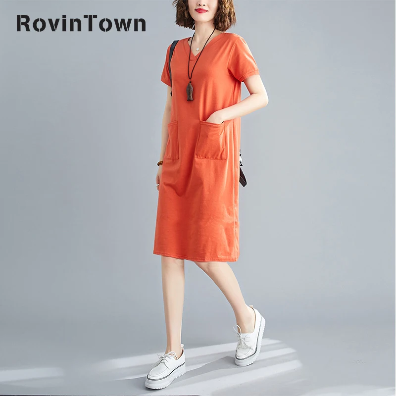 Женское однотонное платье с V-образным вырезом и коротким рукавом | Женская