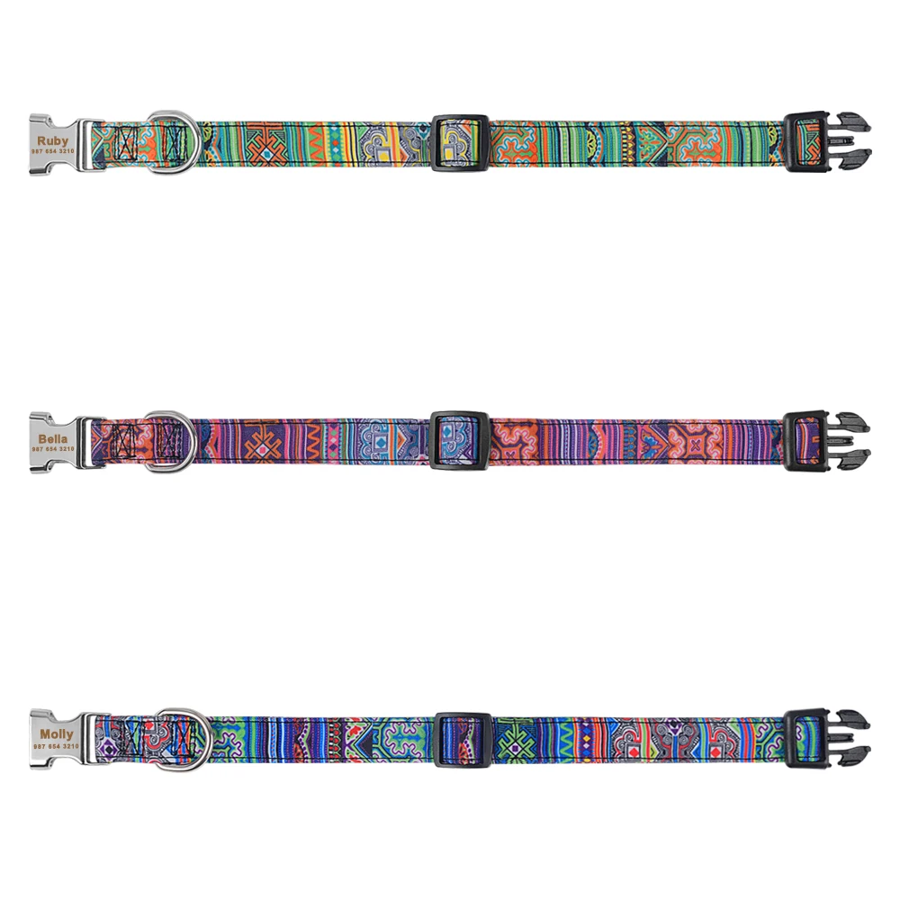 Adjustable Nylon Custom Dog Collar Free Engraved Name ID Tag Personalized Dog Collar Small Large Product Plaid Unisex for Dog Collar Pet Collar