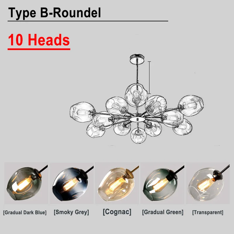 Скандинавское стекло светодиодный светильник-люстра Лофт домашний декор для помещений столовая Подвесная лампа для ресторана гостиной подвесной светильник - Цвет абажура: B  10 Heads