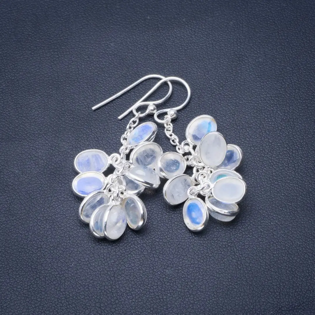 

Natural Rainbow Moonstone Handmade Unique 925 Sterling Silver Earrings 1.75" B2157