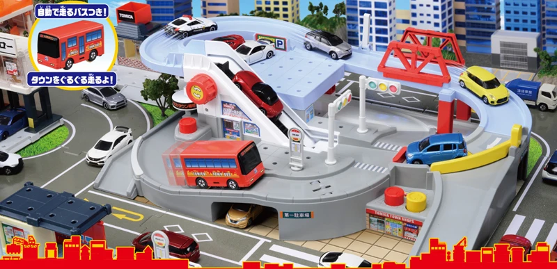 Такара Tomy Tomica World давайте бежим вместе с томикой! Вокруг прокатки автобус города автоматический игровой набор с 1 автомобилем