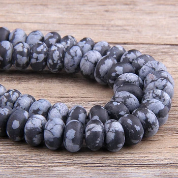 

Natural Alabaster Stone loose beads black Matte Snowflake flat Abacus Spacer Rondelle Beads For Jewelry Making Bracelet women