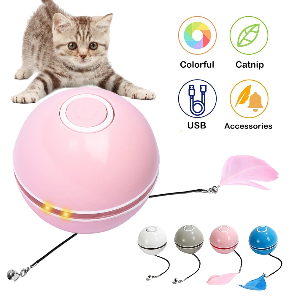 Smart Interactive Cat Toys Colorful Led Self Rotating Ball Usb Electric