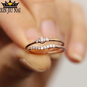 

2pcs 18K Rose Gold And Three Diamonds Women's Set Rings Round Set Rings Engagement Rings Rose Quartz Gemstone Silver 925 Ring