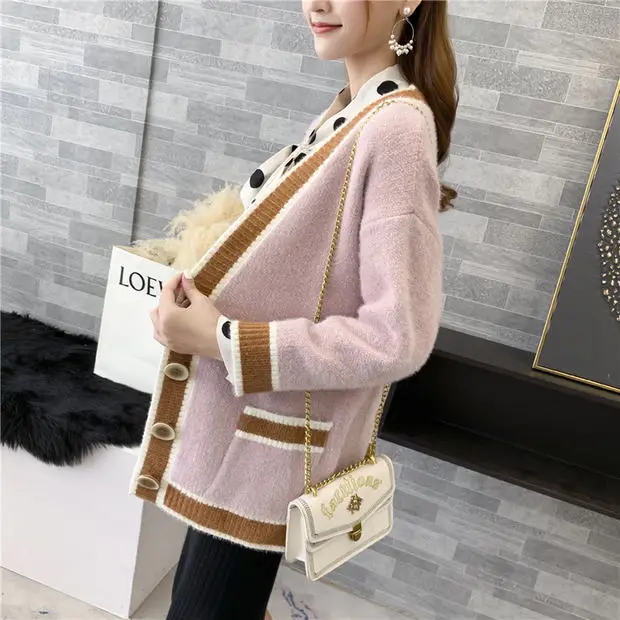 Распродажа, Blusas De Inverno Feminina, джемпер, кардиган, Feminino, 9457, вязаный кардиган с воротником, подходящим по цвету, с карманами, 70