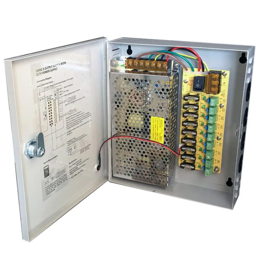 9CH AC100-240V к DC12V 5A 10A 15A блок питания адаптер трансформатор для видеонаблюдения камера Светодиодная лента светильник - Цвет: 12V 15A 9CH