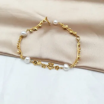 

100% Nature Pearl Charm Bracelet Bangle Gold Chain Jewelry Lady Gift Accessories Freshwater Pearl Bracelet For Women