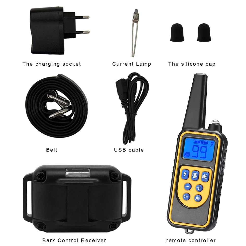 Black EU Plug Ошейник для дрессировки собак Электрический тренировочный ошейник Ip67 Водонепроницаемый дистанционный ошейник для дрессировки собак с зарядным ЖК-дисплеем - Цвет: Black EU Plug