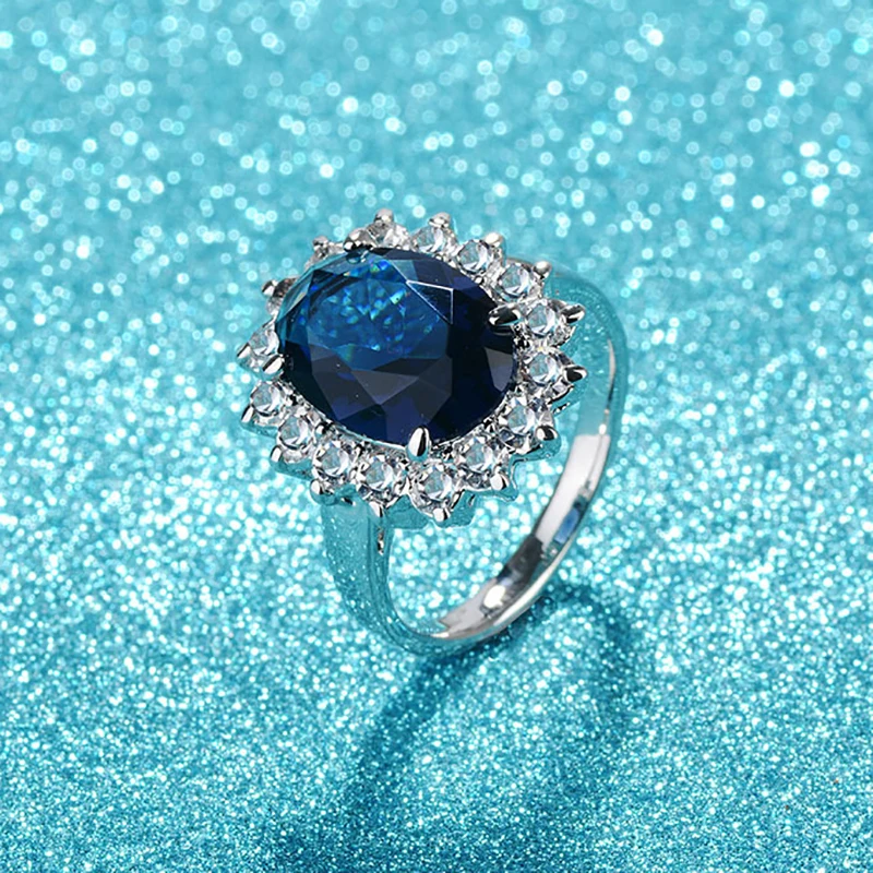 Silver Rings Cellacity Oval Sapphire Rings for Women Gemstones Flower shaped Female Engagement Ring Gifts