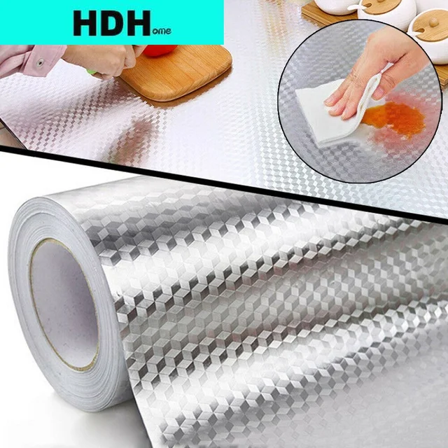 HDHome Kitchen Oil-proof Waterproof Stickers Aluminum Foil Kitchen Stove Cabinet Self Adhesive Wall Sticker DIY Wallpaper 1