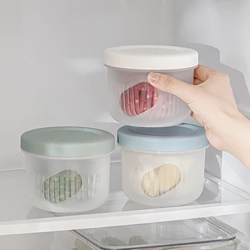 

Double Layer Kitchen Storage Box Food Containers Transparent Garlic Box Refrigerator Fresh Drain Organizer Household Items