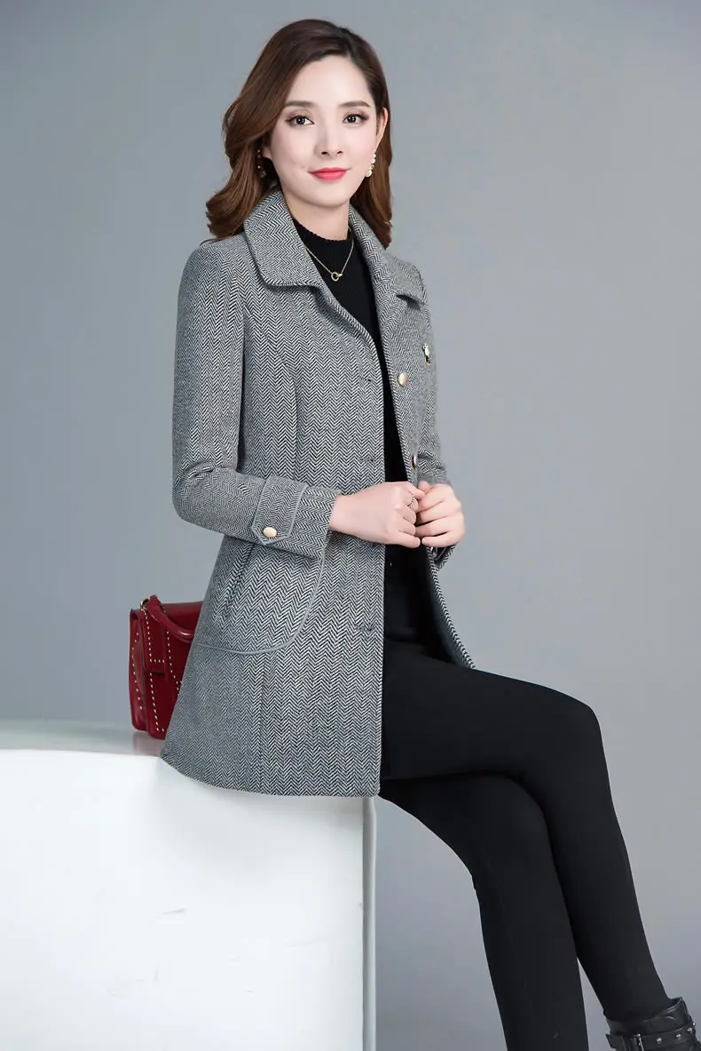 Haute couture Woolen coat women short jacket stripe NEW High quality Womens office clothing High-end fabric Outwear 1404