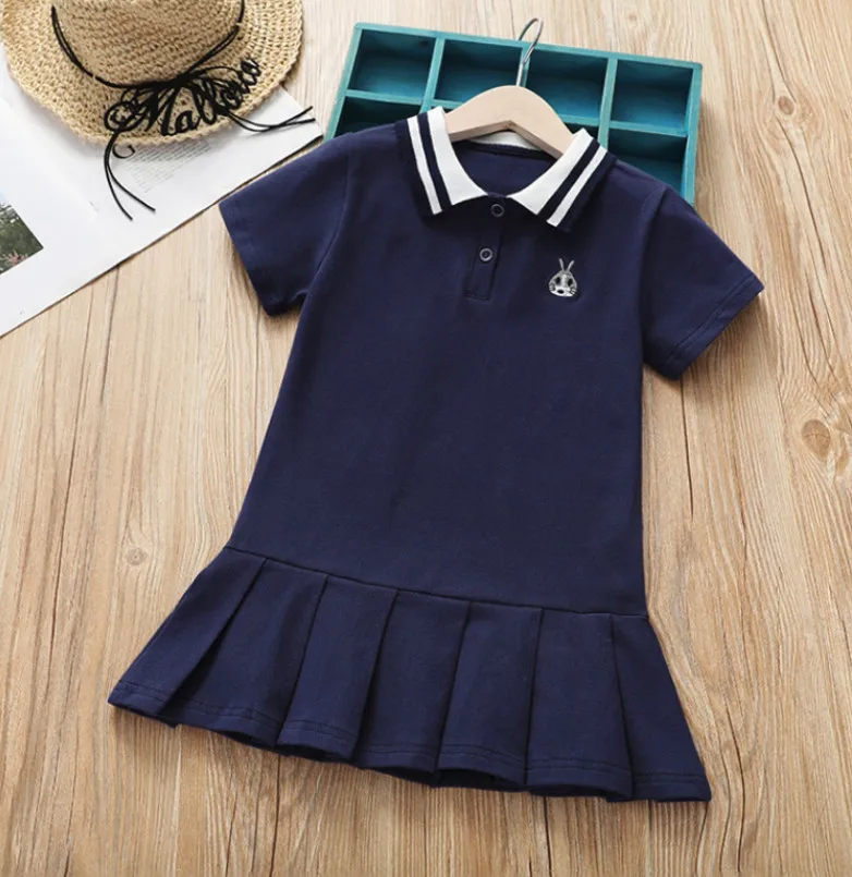 Летнее платье-пачка для девочек, платья детская одежда модное платье для тенниса с короткими рукавами для маленьких девочек детский спортивный костюм От 1 до 10 лет - Цвет: navy blue
