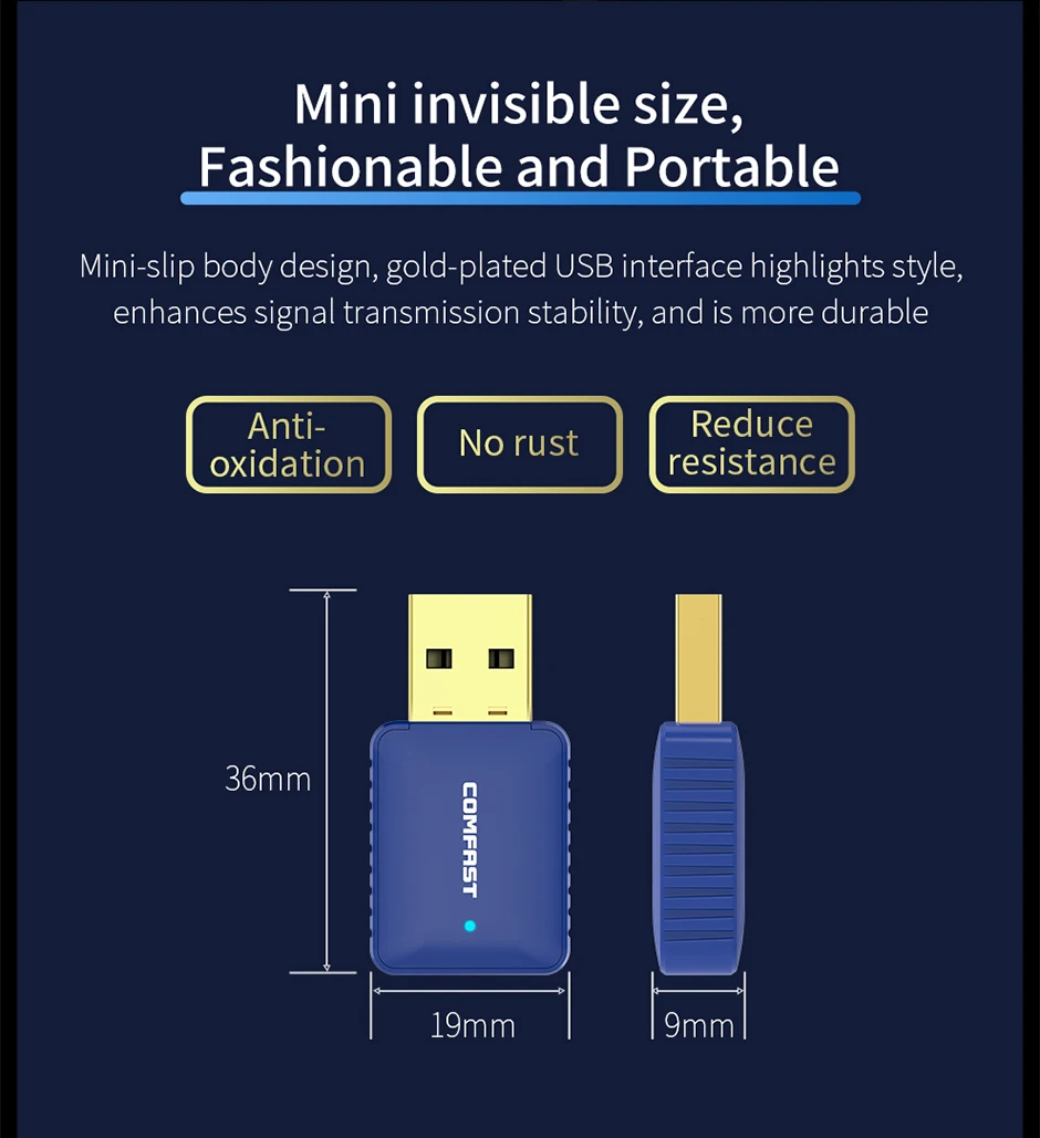 Comfast CF-726B Mini USB 650 Мбит/с беспроводной Wifi адаптер донгл приемник 5,8 ГГц сетевая LAN Карта ПК Bluetooth 4,2 прием передачи