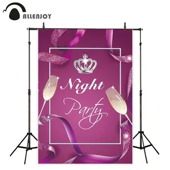 

Allenjoy Night Party Backdrop Wine Glass Glitter Ribbon Silver Crown Anniversary Banner Romantic Wedding Ceremony Event Supplies