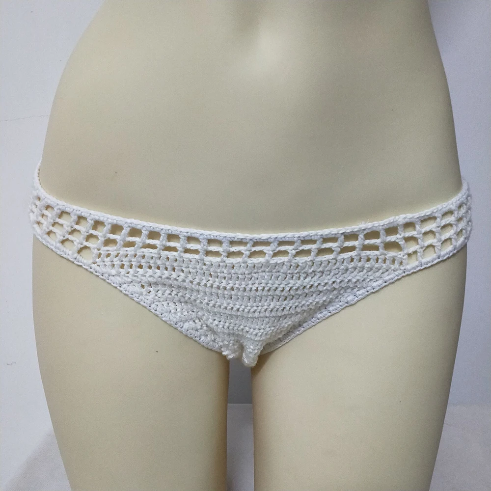 2019 Women Sexy Crochet Bikini Bottom Boho Thong Bikini  Handmade Swimsuit Knitting Shorts