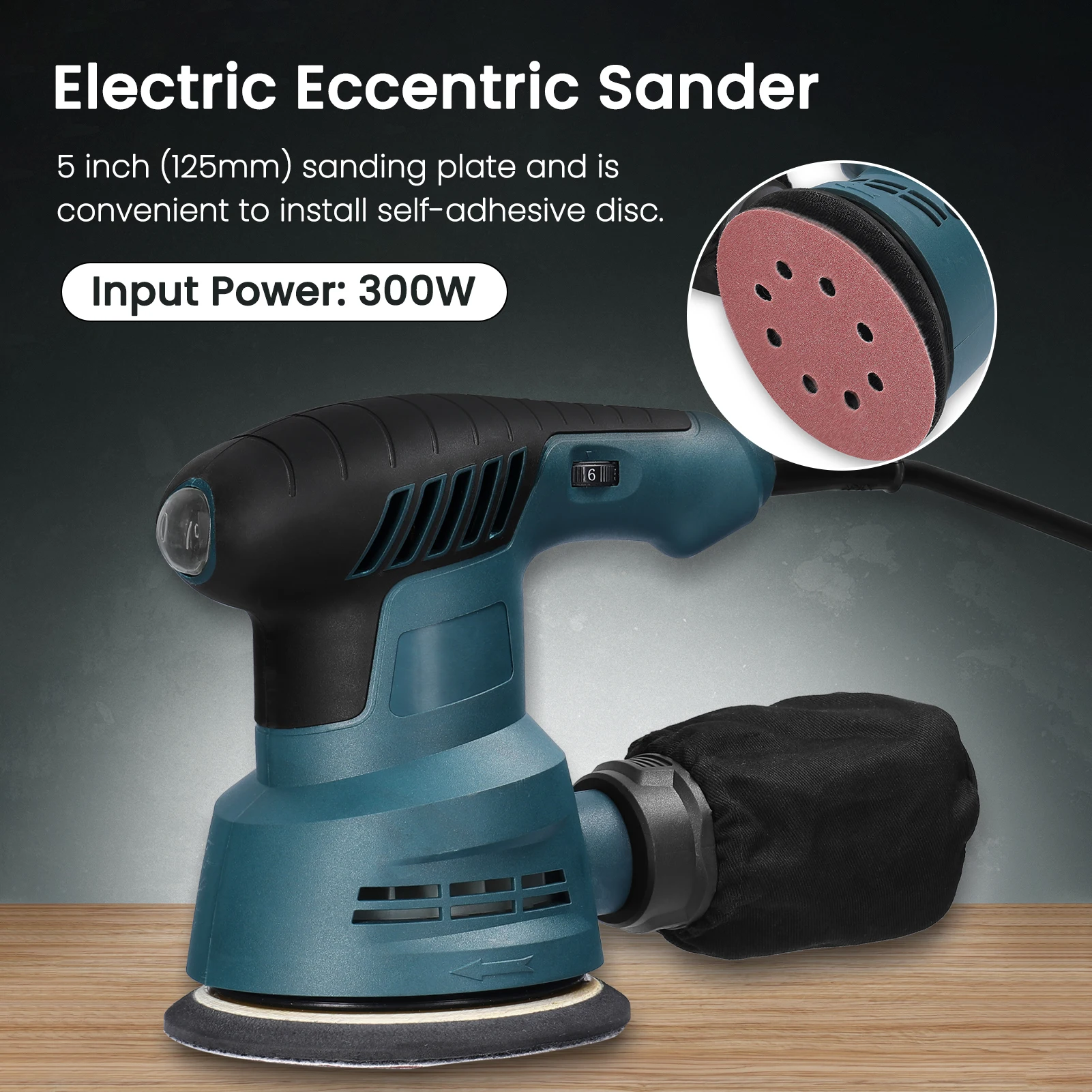 300W Electric Eccentric Sander electric grinder electric sander cordless sander 125mm Sanding Plate Electric Sander Wood Processing Furniture Car Polishing Machine Power Tools