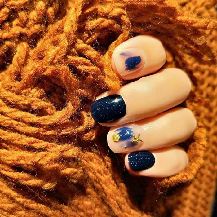 24pcs Imitation Fake Nails Nail Art Nail Care 3D Fake Nails Blue Star Sky Diamond WH998