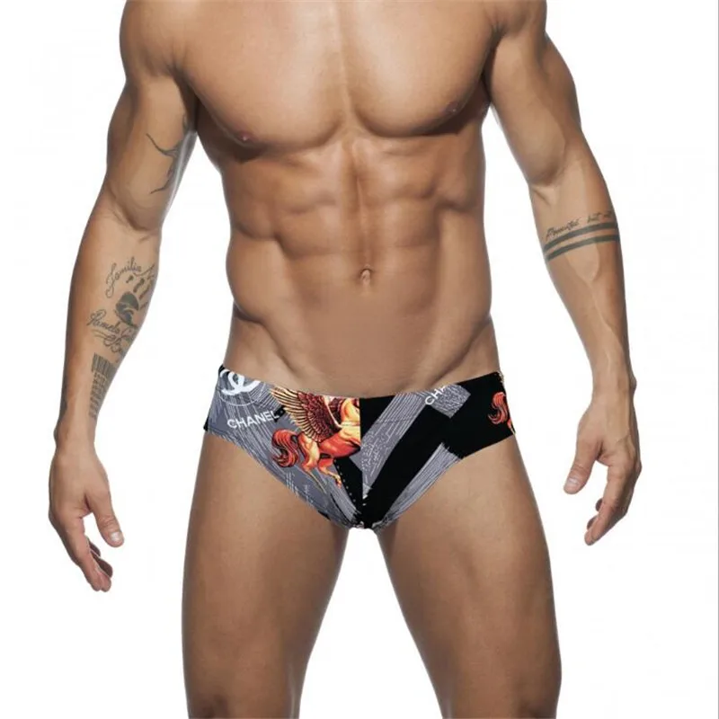 Artículo caliente Impresión bañador Sexy para hombre bajo cintura bañadores de secado rápido hombre calzoncillos ropa de playa pantalones cortos trajes deportivos Retro Surf Sunga 8bWZwXnBq0j