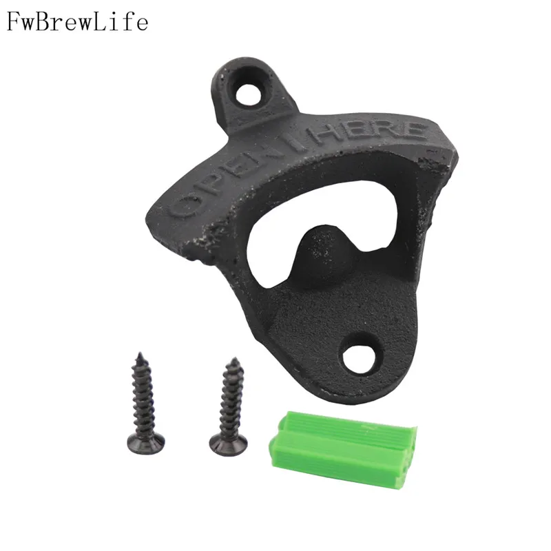 Vintage Cast Iron Wall Mounted Beer Bottle Opener Kitchen Accessories Drop Shipping - Цвет: Black