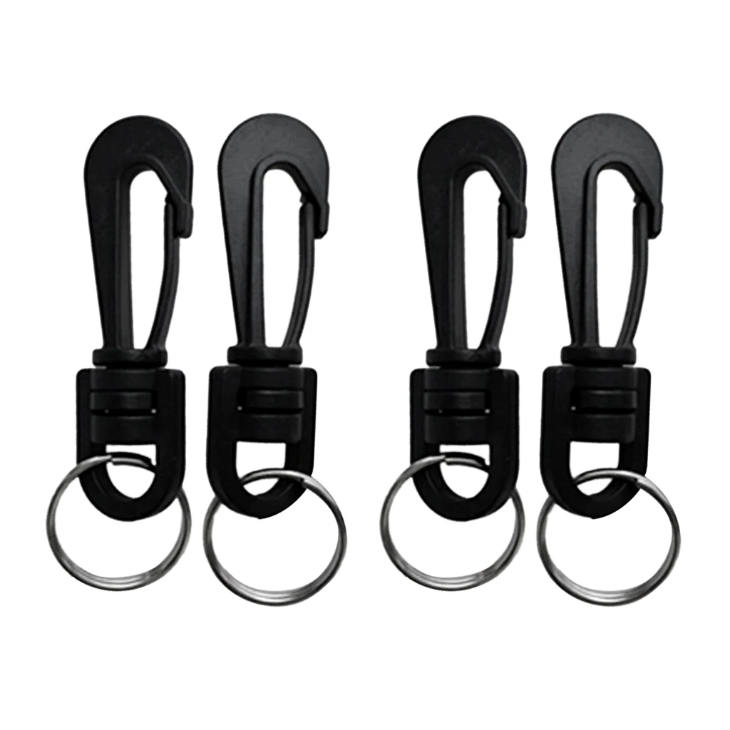 4Pieces Scuba Diving Plastic Swivel Spring Snap Hook Clip with Split Rings