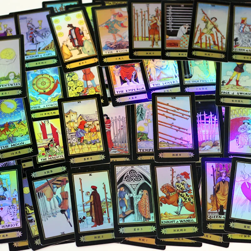 

Chinese/English Holographic Tarot Board Game High Quality Paper 78 PCS Shine Cards for Astrologer