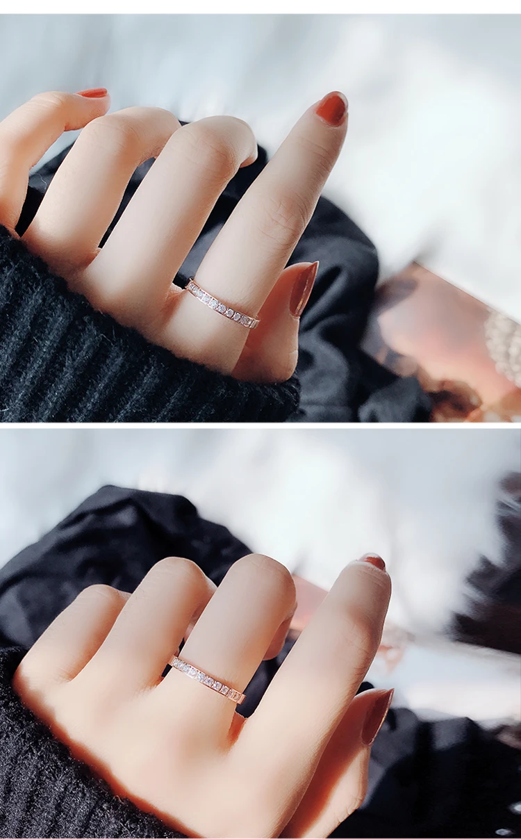 Yun ruo Pave Zirconia Пара Кольца розовое золото цвет модные титановые стальные ювелирные изделия подарок на день рождения женщина никогда не выцветает Прямая
