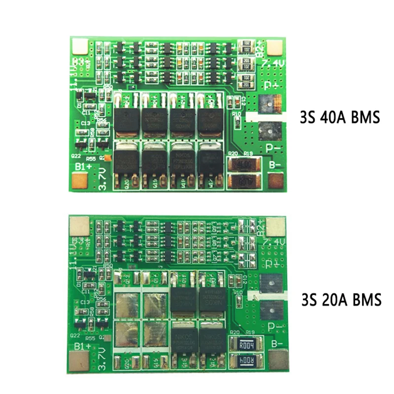 

BMS 3S 40A 20A 11.1V 12V 18650 Lithium Battery BMS Protection Board Charger PCB Li-ion BMS With balanced Module For Drill Motor