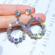 Fashion Rhinestone Simple Drop Earrings 2020 Korean Temperament Gold Color Hoop Earrings For Women pair of chic rhinestone hoop earrings for women