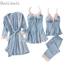 Светильник, Роскошная сексуальная женская пижама, набор из пяти частей, пижама, ледяной шелк, дышащая, на груди, для женщин, 5 шт., набор, домашняя одежда, ночное белье