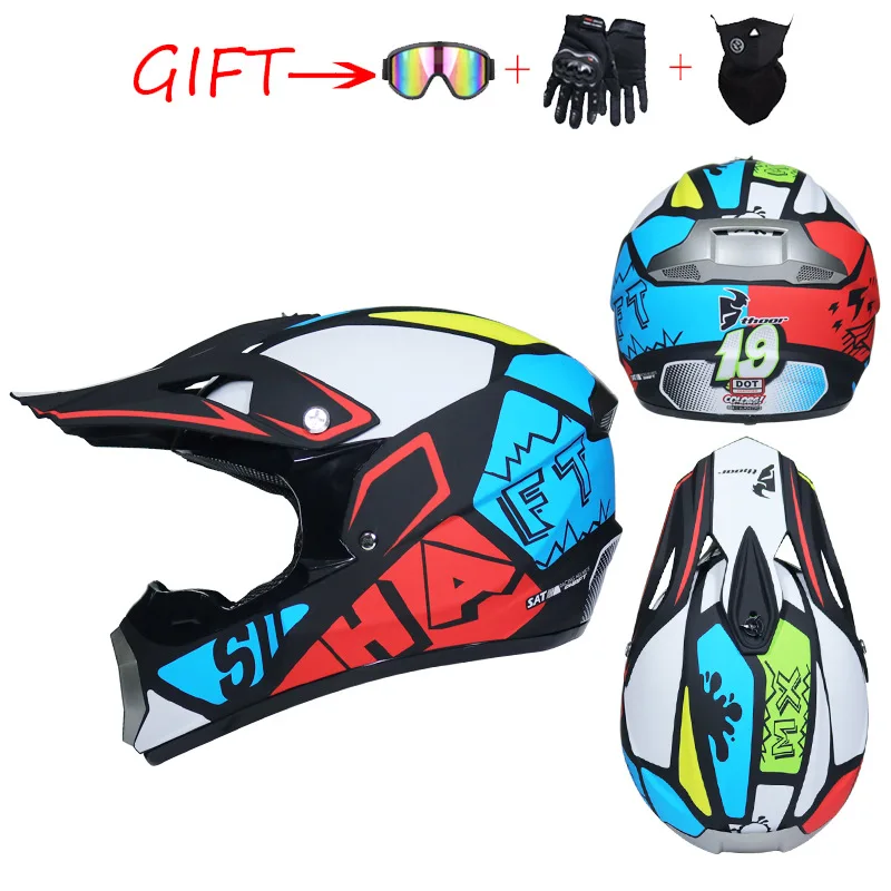 3 Подарки Супер-Крутой мотоциклетный внедорожный шлем ATV Dirt Bike мотокросс шлем гоночный горный шлем полный шлем для лица Capacetes - Цвет: 18