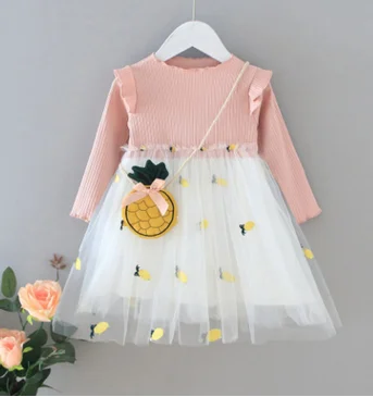 2 цвета, осеннее платье для маленьких девочек+ сумка, 2 предмета, кружевное платье-пачка с длинными рукавами в стиле пэчворк+ сумка на плечо, наряд 2-6Y