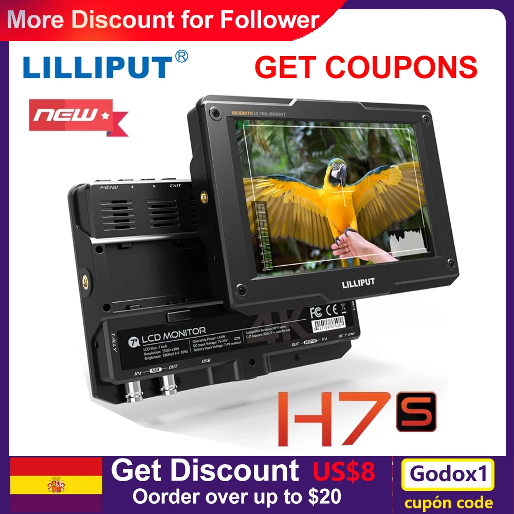 Lilliput H7S 7-дюймовая Операционная камера Dslr полевой монитор 3D Lut 1800Nits Ips Fhd видеофокус