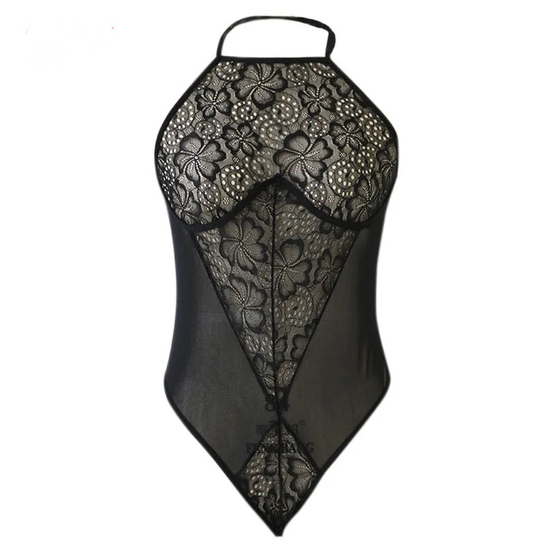 Женское пикантное черное белье кружевное Бандажное Сетчатое боди Chemise Halter Teddy Nightie женское Связывание мужское сексуальное платье