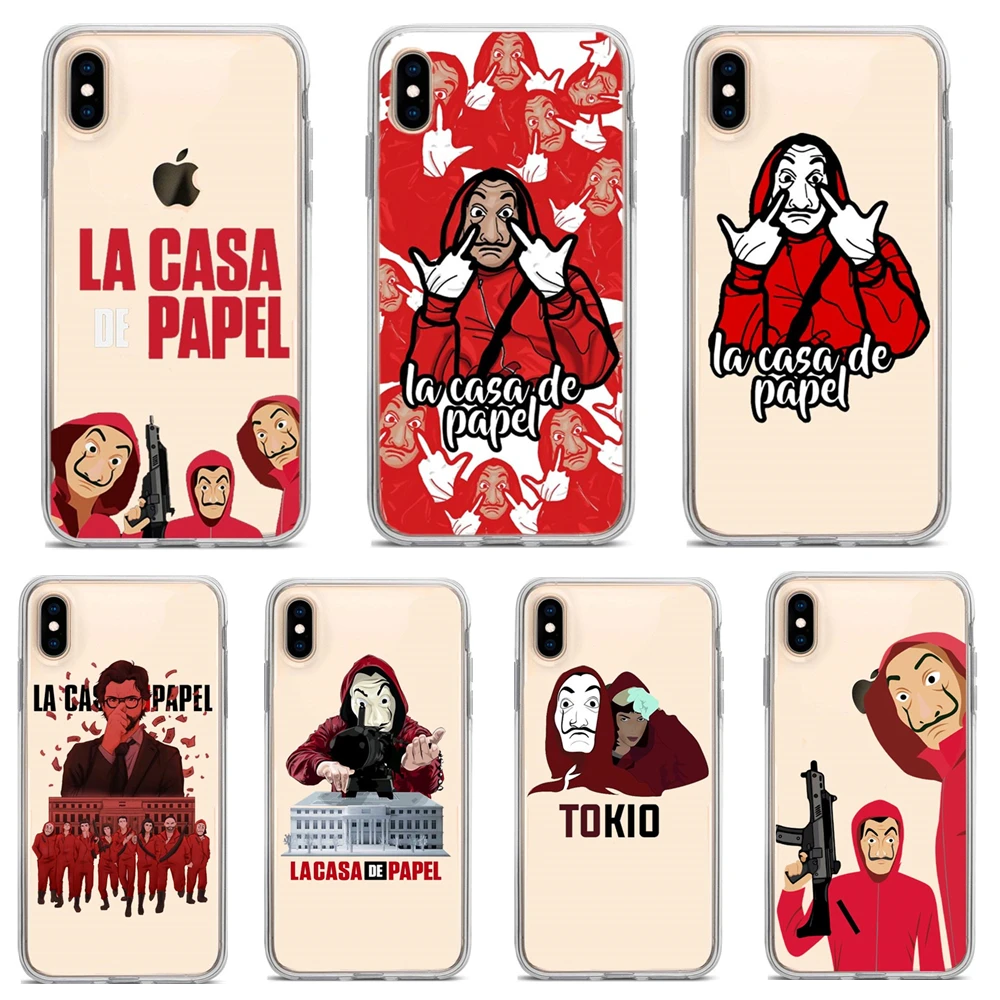 La casa de papel Мягкий силиконовый чехол для iPhone X 5 5S SE 6 6SPlus 7 8 Plus XS MAX XR накладка в виде