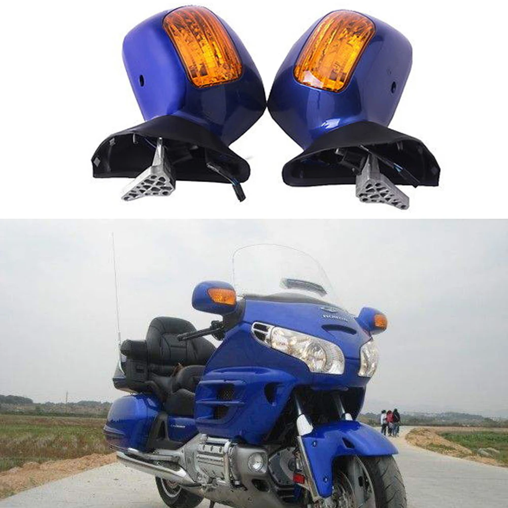 Зеркала заднего вида Интегрированный сигнал поворота для Honda Gold wing GL1800 2013 Черный Красный Белый Хром - Цвет: Blue