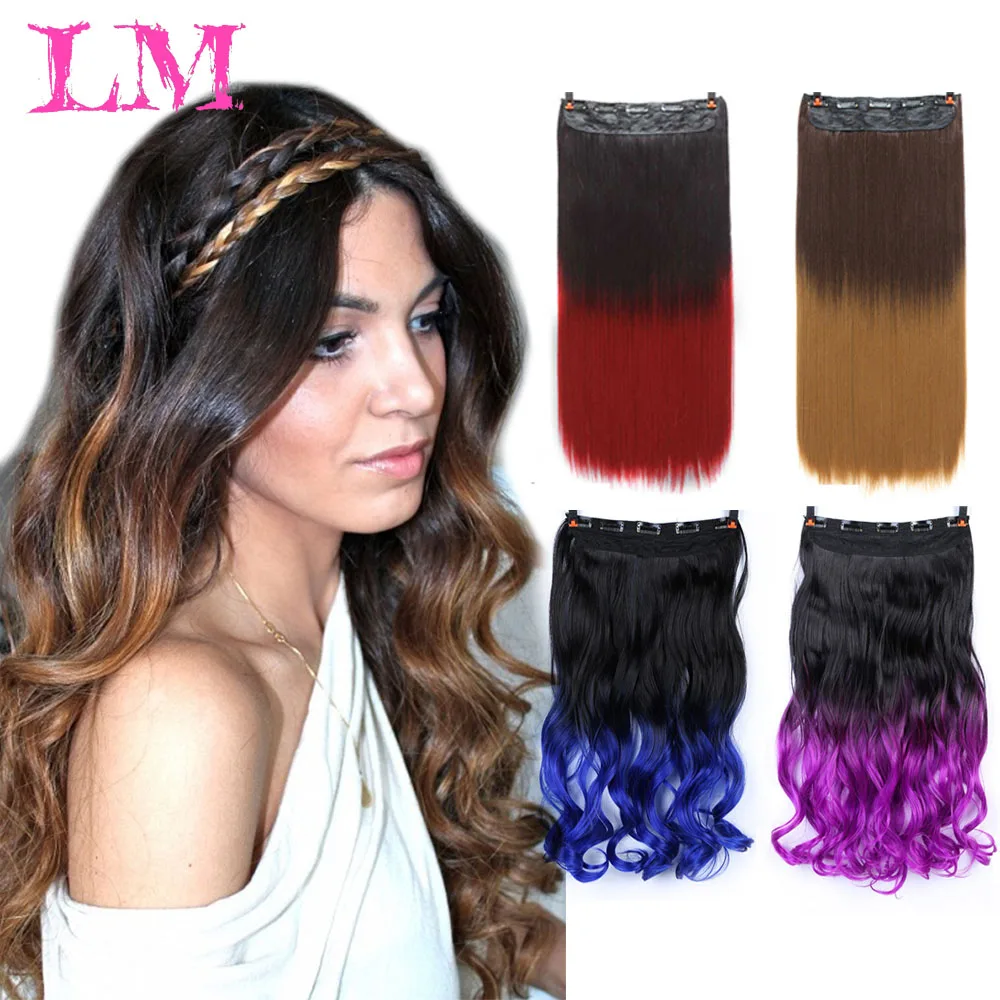 

LiangMo 24" Curly 3/4 Full Head Clip in One Piece Hair Extensions Black Brown Real Natural Synthetic One Piece