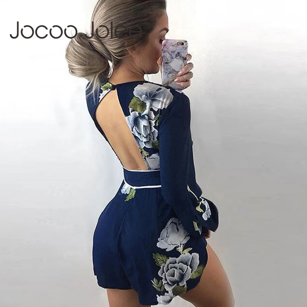 Jocoo Jolee, цветочный принт, открытая спина, женский комбинезон, лето, новинка, богемный стиль, свободный стиль, большой размер, пляжная одежда для женщин
