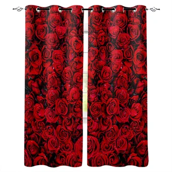 

Red Rose Flower Rose Wall Window Curtains Home Decor Curtains for Living Room Bedroom Kitchen Items Christmas Curtains