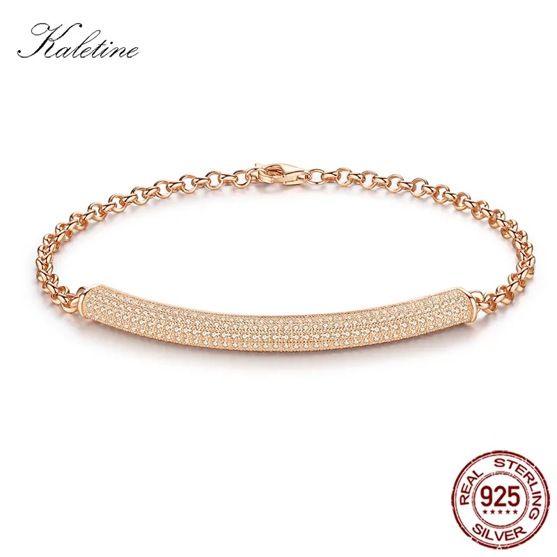 Bracelet Fashion Pure 925 Sterling Silver AAA+ Cubic Zirconia Micro Pave Setting Charm - Окраска металла: rose gold color