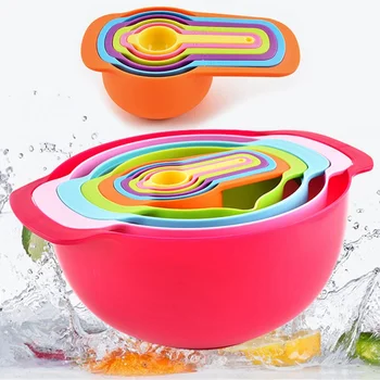 

Mixing Bowls Set with 10 Nesting Bowls Stackable Measuring Cups Sieve Strainer Colander For Salad Cooking Baking Prep